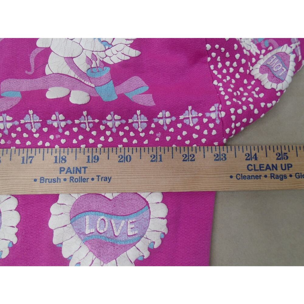 Vintage 80s Grandma Sweater Puffy Print Hearts Teddy Bear Cherub Valentines L - Picture 7 of 14